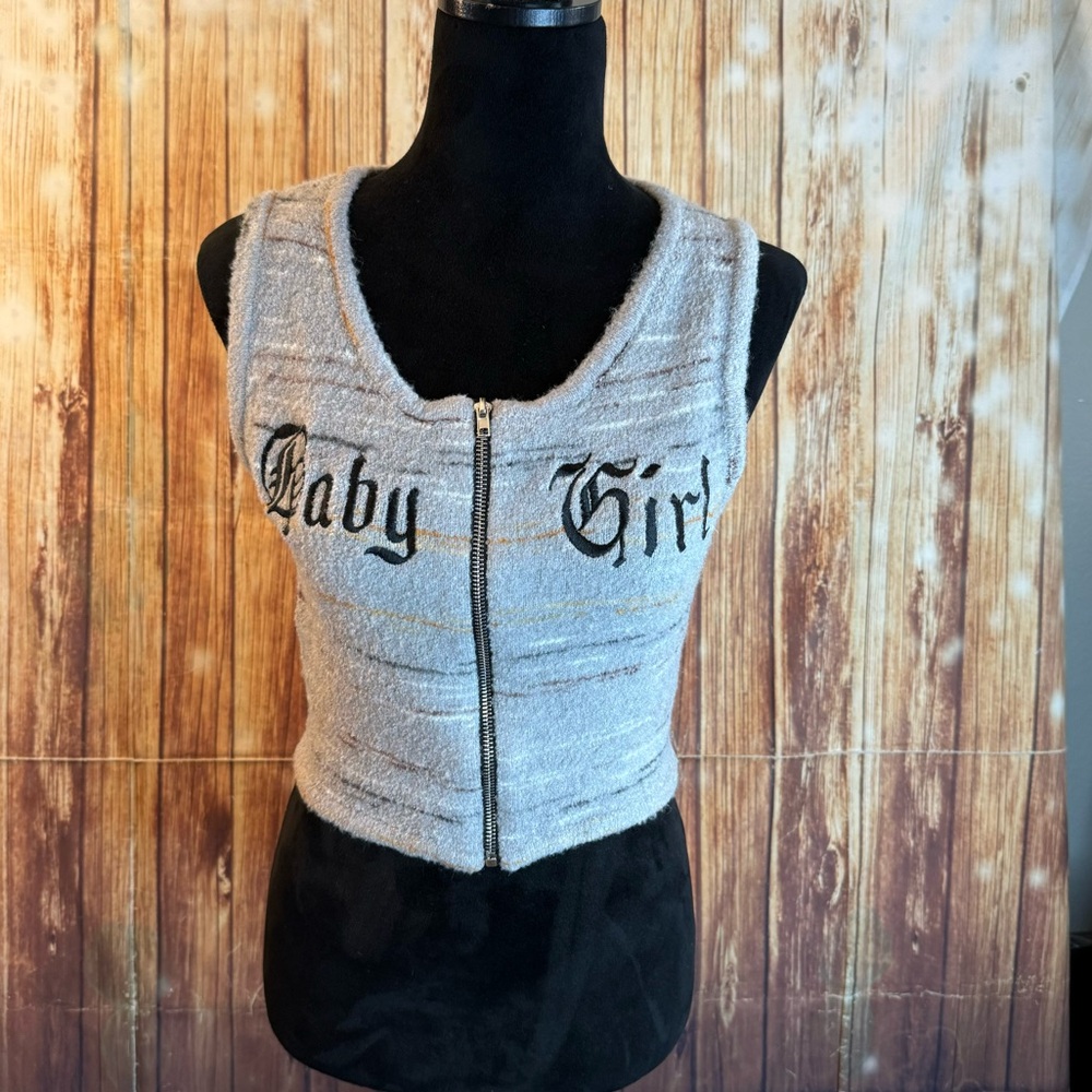 Shein EZwear Women’s Sleeveless Baby Girl Zip-Up Crop Top Gray Size Small